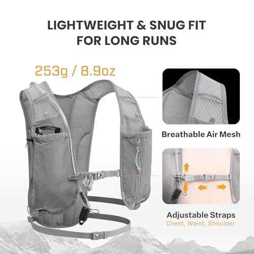 EVERFUN Hydration Backpack Running Vest Small Hiking Water Backpack with 1.5L Water Bladder, Lightweight Reflective Phone Holder Hydro Pack for Trail Running, Biking, Race, Marathons, Gray - Thumbnail 3