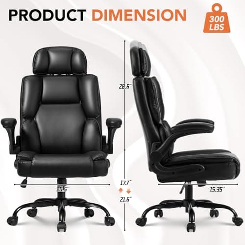 janiry Comfortable Office Chair,Executive Leather Computer Chair with Lumbar Support,Adjustable Height & Armrests,Black - Thumbnail 3