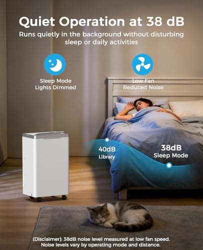 HOPSEN 34 Pints/Day Dehumidifier for Basement, 2500 Sq. Ft Dehumidifiers for Home with Drain Hose, 38dB Quiet Dehumidifier for Bedroom Bathroom, 24HR Timer, 3-Color Indicator, Auto Defrost, Child Lock - Thumbnail 5