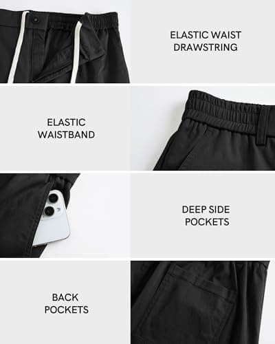 Ntrlv Men's Cotton Stretch Chino Shorts Elastic Waist Drawstring Casual Lightweight Summer Beach Short(XL Black) - Thumbnail 5