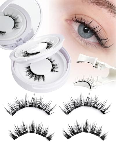 Magnetic Eyelashes Lashes Magnet Natural - Manga Look 2 Pair 5 Magnets Kit with Applicator and Mirror Quick Wear No Glue for Sensitive Eyes by EMEDA(Natural Look)