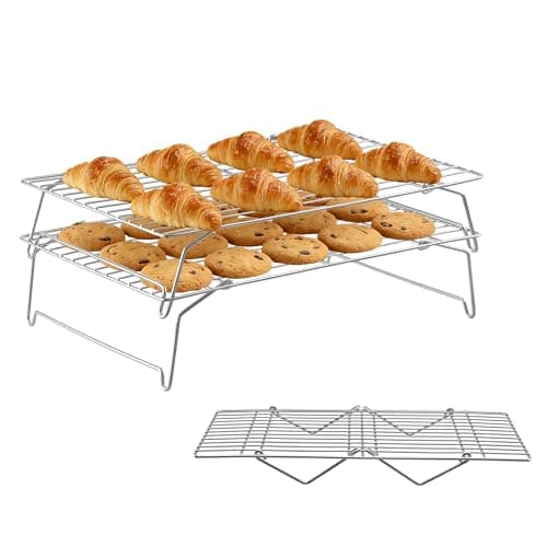Herogo 15" x 10" Cooling Rack, 3-Tier Stainless Steel Baking Rack for Cookies, Cupcakes, and Pastries, Collapsible Space-Saving Design, Dishwasher Safe, Ideal for Baking, Roasting, and Drying