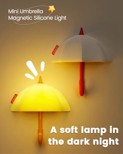 joyful xinghai Kids Night Light Umbrella, Silicone Tap Control Magnetic Bedside Lamp with Time Auto-Off, Cute Portable LED Nursery Light for Baby, Toddler, Bedroom and Keychain Holder - Thumbnail 5