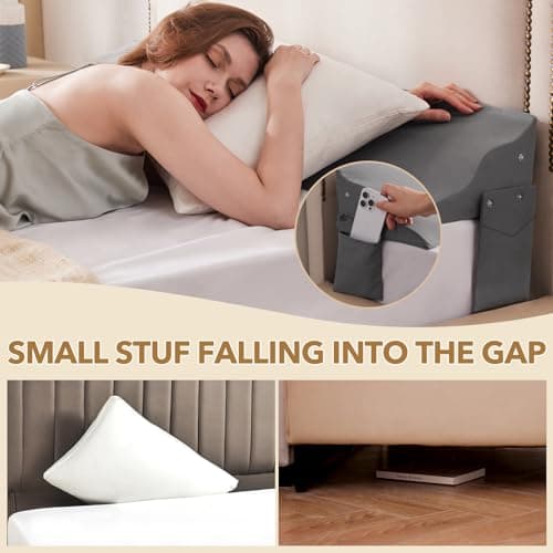 Paxato Queen Size Bed Wedge Pillow for Headboard – Mattress Gap Filler Wedge (0–8"), Close Gap Between Headboard and Mattress, Stop Pillows Falling, Wave Wedge, Large Bed Pillow, Gray (60"x10"x6") - Thumbnail 2
