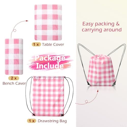 Nimalpal Picnic Table Cover with Bench Covers and Bag, Camping Table Camping Essentials Cover with Elastic Edges(Pink) - Thumbnail 4