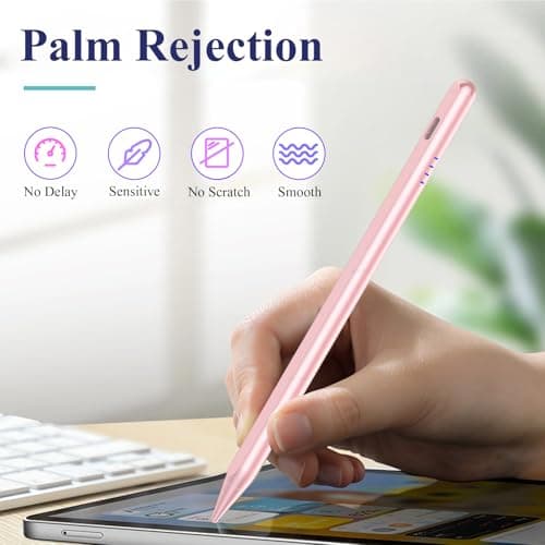 Stylus Pen for iPad 9&10th Generation 2018-2025 with Palm Rejection, Tilt Sensitivity, Tablet Digital Pencil Suit with Apple iPad 6/7/8/9/10th, Pro 11"/12.9"/M4, Air 3/4/5th/M2/M3, Mini 5/6th - Pink - Thumbnail 6