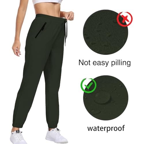 Hiking Pants Women Waterproof Quick Dry UPF 50+ Cargo Joggers Zipper Pockets Elastic Waist Drawstring Lightweight Work Casual Travel Outdoor Army Green M - Thumbnail 5