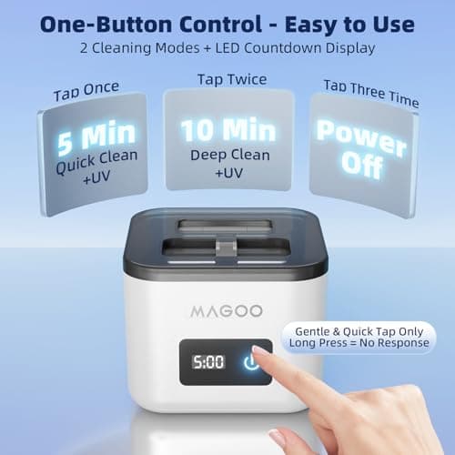Ultrasonic Retainer Cleaner Machine, Denture Cleaner for Aligners Night Guards Braces Mouth Guards Toothbrush Heads，All-in-One Dental & Jewelry Cleaner, 45kHz 200ML, Dual Modes - Thumbnail 3