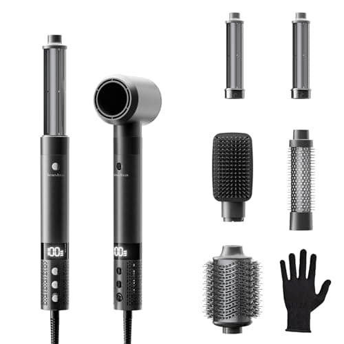 Hair Dryer Brush Set, Powerful 6 in 1 Blow Dryer Brush with Auto-Winding Curl L/R, Fast Drying, Smooth Blowouts, Root-Lift Volume, No Heat Damage Frizz-Free Thermal Brush, Hot Air Styler for Travel - Image 1