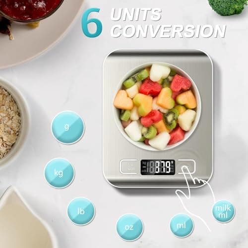 HFLYJPYW Digital Kitchen Scale, 11lb Stainless Steel Food Scale with LCD Display, 6 Units Tare Function, 0.05oz/1g Precision for Baking (White) - Thumbnail 4