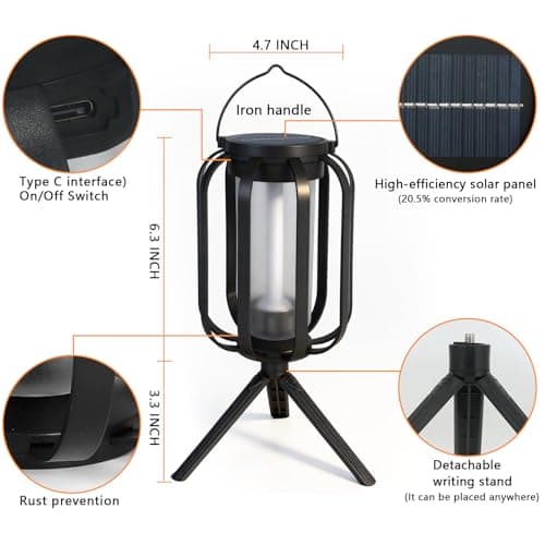 Solar Lantern Lights Outdoor, 2Pack Flickering Flame Light Hanging Solar Powered Lantern Lights Waterproof with Dual Charging (USB/Solar) & 2 Modes for Yard Patio Path Tree Garden Camping Decoration - Thumbnail 5