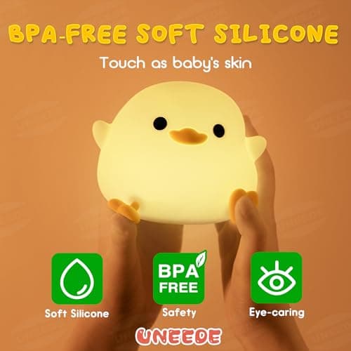 UNEEDE LED Cute Bean Duck Night Light, DoDo Duck Silicone Nursery Night Light Squishy Dimmable Rechargeable Table Bedside Lamp with Touch Sensor for Bedrooms, Living Room Unique Dorm Decor Gift Toy - Thumbnail 3