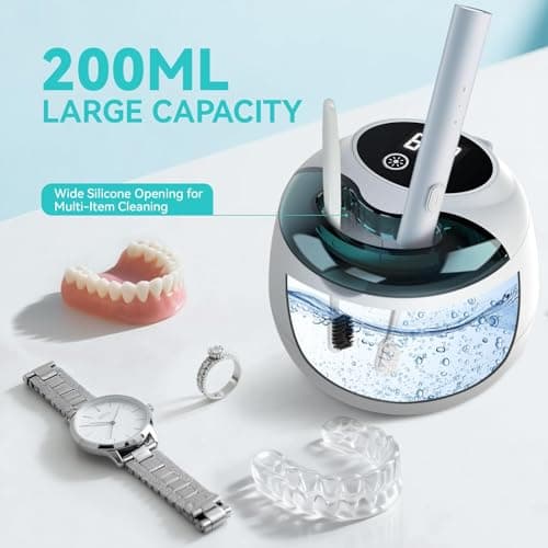 Ultrasonic Denture Retainer Cleaner Machine - 45kHz Retainer Cleaner Machine with 200ML Dental Cleaning Pod, 4 Modes Ultrasonic Cleaner for Denture, Mouth Guard, Aligner, Braces, Toothbrush, Jewelry - Thumbnail 6