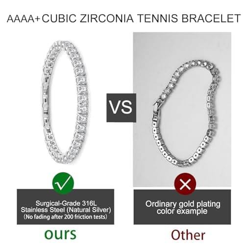 Tennis Bracelet for Women Men, 14K Gold Plated Round 5mm AAAA+ Cubic Zirconia CZ Dainty Classic Adjustable Stainless Steel Bracelets Festival Wedding Jewelry Gift (Steel, CZ 5mm) - Thumbnail 6