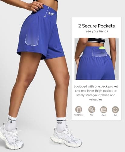 BRXL 3.5" Women's Athletic Running Shorts 2 in 1 High Waisted Pockets Workout Gym Sport Shorts BrxlAero Blue - Thumbnail 3