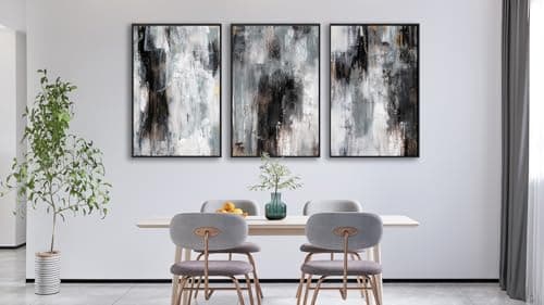 Large Framed Abstract Wall Art - Rustic Grayscale Painting Prints 16"x24" Set of 3, Minimalist Brushstroke Artwork Modern Industrial Canvas Pictures for Living Room Bedroom Office Decor - Thumbnail 4