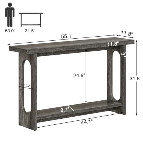 Tarnorci Entryway Console Table, 55" Wood Grey Console Table Narrow Sofa Tables with Storage Hallway Foyer Tables for Entryway, Living Room, Hallway - Thumbnail 2
