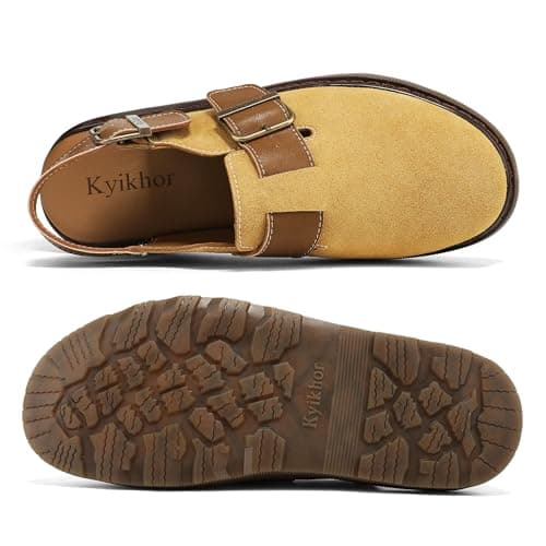 KYIKHOR Women's Suede Leather Loafer Slip-Ons|Genuine Suede Clogs for Women|Comfort Footbed Leather Mules Potato Shoes with Back Strap|Cute Office Casual Dress Shoes Yellow,6 M US - Thumbnail 4