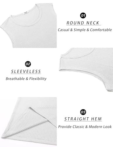 COOFANDY White Waffle Sleeveless Shirts for Men Summer Knitted Tank Top Lightweight Soft Tank Round Neck XL - Thumbnail 6