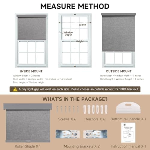 Dailyshades Blackout Roller Shades, Cordless Blinds with Valance, Window Shades for Home, Door Blinds, Thermal Insulated, Double-Sided Linen Day and Night Window Shades (57" W x 72" H, Dark Gray) - Thumbnail 6