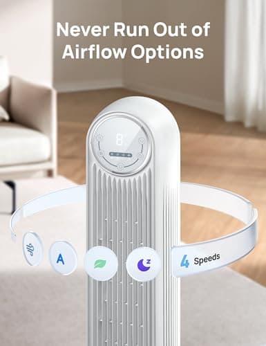DREO Tower Fan for Bedroom, 25ft/s Smart Standing Fans, 90° Oscillating Floor Fan with 4 Modes, 4 Speeds, 8H Timer, 28dB, Bladeless, Remote, Works with WiFi Voice Control - Thumbnail 6