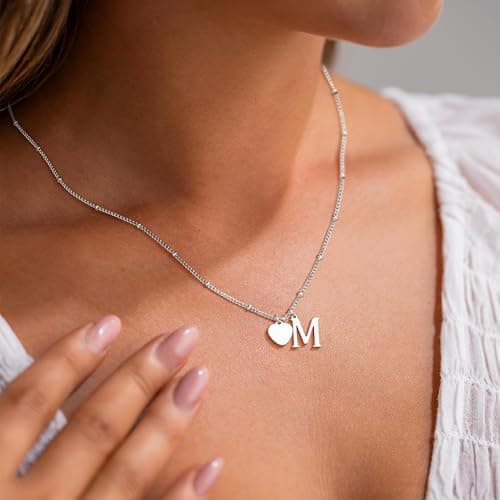 Ritach Initial Necklaces for Women - Silver Necklace Letter E Heart Necklaces for Women Initial Necklace Silver Heart Neckalces for Women Birthday Gifts - Thumbnail 3