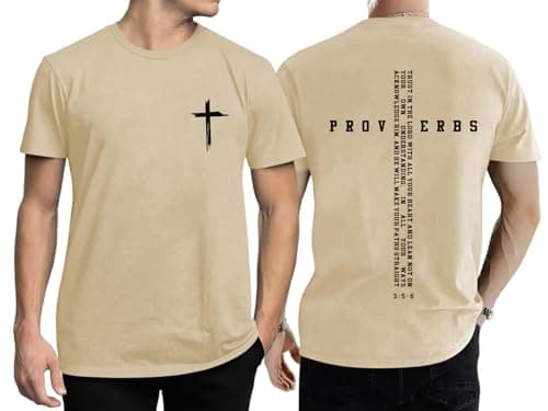 YHHR Christian Shirts for Men Faith Cross Print Tshirt Jesus Bible Verse Inspirational Graphic Crewneck Short Sleeve Top Mens Faith T Shirts Apricot - Image 1