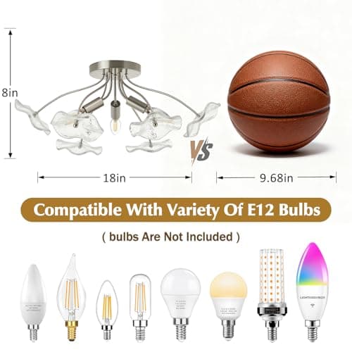 Luvkczc Semi Flush Mount Ceiling Light, Brushed Nickel Ceiling Light Fixture, Modern Floral Glass Lighting for Kitchen Entryway Hallway Bathroom Bedroom Foyer, 3 Light E12 Socket - Thumbnail 2