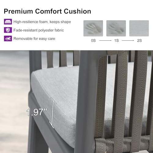 PURPLE LEAF Outdoor Bar Height Stools Set of 2 Patio Metal Modern Wicker Bar Chairs Woven Aluminum Barstools with Back and Cushions for Balcony Garden Indoor Kitchen Poolside Light Gray - Thumbnail 4