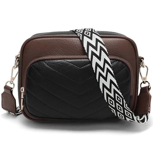 Goinsound Small Purse Crossbody with Wide Strap Crossbody Bags for Women Crossbody Purse with Built in Wallet black brown - Image 1