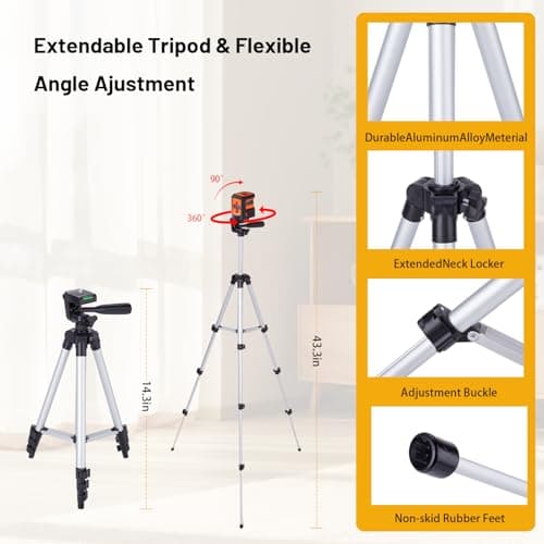Laser Level with Tripod, LP LEIPOR Green Cross Line Lazer Leveler Tool for Picture Hanging Construction Floor Tile Wall Home Renovation, Indoor Project, Battery Included - Thumbnail 4