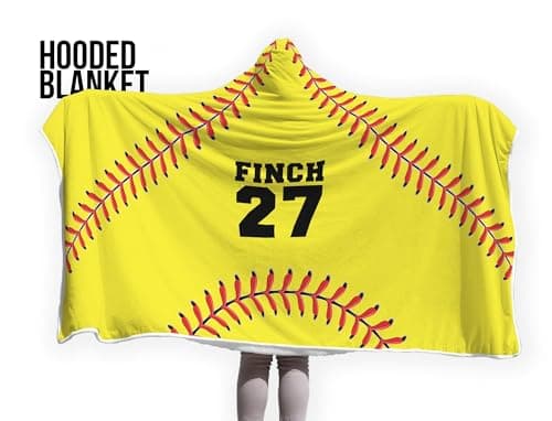 ROSLILY Personalized Softball Hooded Blanket Game Day Custom Hooded Fleece Blanket with Name Number Softball Wearable Blanket University Team Blanket Gift for Sports Fans Kids Adult Graduation - Thumbnail 4