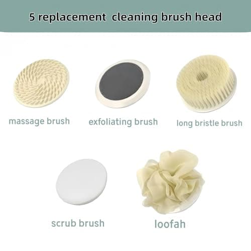 Electric Body Brush Back Scrubber for Shower, Rechargeable Long Handles Bath Brush with 5 Replaceable Heads, 3 Speed Adjustable and Lcd Display Shower Brush for Deep Cleansing, Exfoliating & Massage - Thumbnail 5