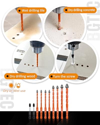 Four Blade Serrated Eccentric Masonry Drill Bit BGTEC - 10PCS 3/16" - 1/2" Carbide Concrete Drill Bits with PH2 Screwdriver Bit for Masonry/Brick/Concrete/Tile/Glass/Wood/Plastic/Marble - Thumbnail 4