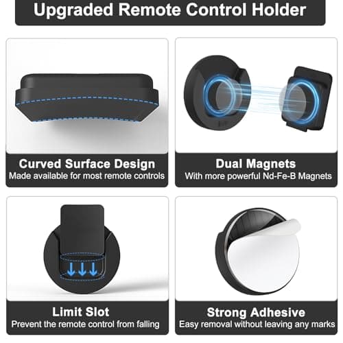 YYILIS Magnetic Remote Control Holder Wall Mount, 4 Pack TV Remote Control Holder for Fan/Air Conditioner, Self-Adhesive Bedside Caddy for TV Backside/Bedroom/Office/RV Home Organizer Storage(Black) - Thumbnail 4