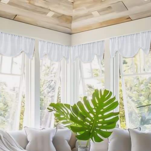 Home Queen White Semi Sheer Tie Up Curtain Valances, Linen Textured, Rod Pocket Balloon Window Topper for Living Room, 54 X 20 Inch, 4 Pieces - Thumbnail 5