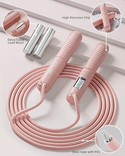 YOTTOY Cordless Jump Rope with Counter - Ropeless Jump Rope 2 In 1 with Large Cordless Ball-Weighted for Women with LCD Display (Pink) - Thumbnail 6