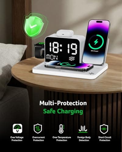 Acer 7-in-1 Wireless Charging Station with LED Clock - 30W Fast Wireless Charger for iPhone 16/15/14/13/12/Pro Max, Apple Watch, AirPods - Bluetooth Auto Time Sync & Night Lights (White) - Thumbnail 5