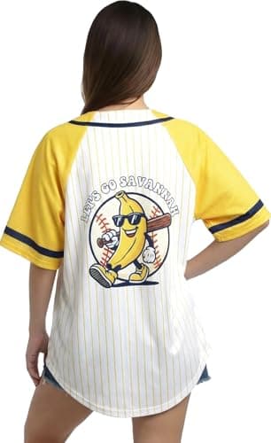 Baseball Jersey for Women Baseball Player Shirt Game Day Fan Striped Baseball Player Button Down Short Sleeve Tops Yellow-White - Thumbnail 4