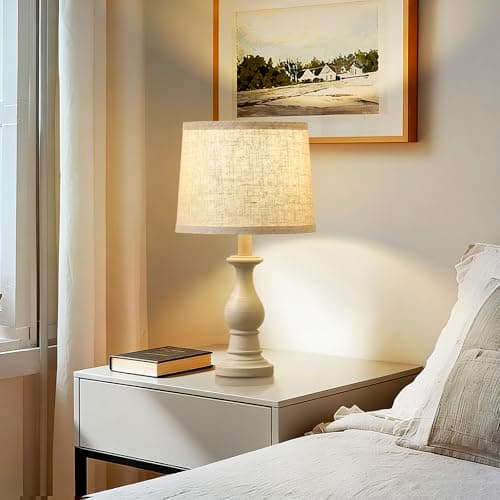 Hikczc Vintage Table Lamp for Living Room Bedroom, 18.5" Farmhouse Bedside Lamps Nightstand Lamp Set of 2, Table Lamps with Oatmeal Linen Lamp Shades, 2 LED Bulbs Included - Thumbnail 5