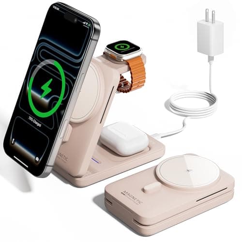 KPON Foldable 3in1 Charging Station for Magsafe, Travel Phone and Watch Charger for Apple Devices, Wireless Charging Dock for iPhone 17 16 15 14 13 12 Series/Apple Watch/Airpods