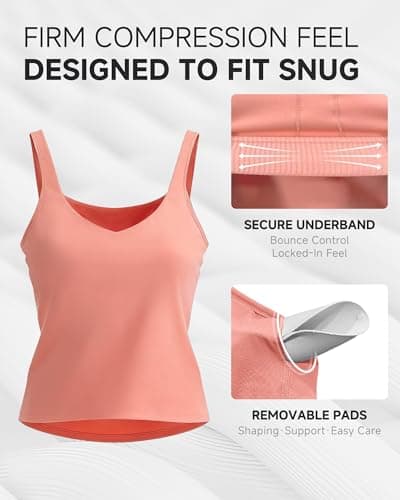 MXYMXY V-Neck Sports Bra Tank Top for Women Coral Pink - Thumbnail 3