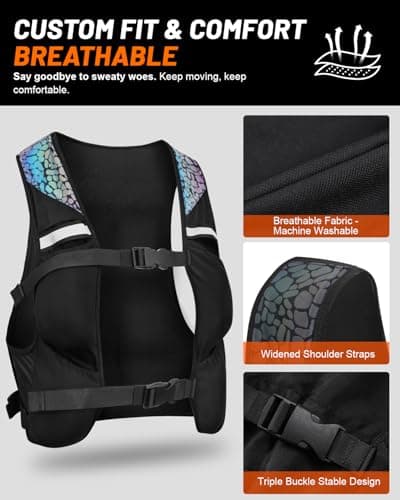Weighted Vest for Woman Men, 0-10lbs Adjustable Running Vest with 10 Removable Weights, Weight Training Vest for Weight Loss, Colorful Reflective Straps & Phone Pockets, Machine Washable - Thumbnail 3