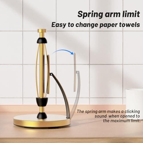 VEHHE Gold Paper Towel Holder Countertop, Spring Activated Arm, Damping - Thumbnail 3