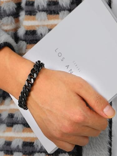 Bestyle 7mm Black Metal Plated Stainless Steel Chunky Miami Cuban Chains Bracelets Hip Hop Punk Jewelry Big Heavy Long Curb Cuban Link Chain Bracelet for Men & Women 23cm/9.1Inch - Thumbnail 4