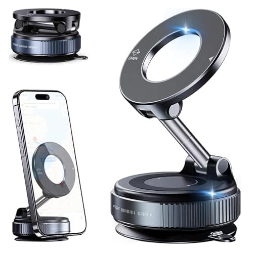2026 Upgraded Car Vacuum Magnetic Phone Holder for Magsafe [96+LBS Suction & 2800gf Magnetic], 360°Adjustable Suction Cup Car Cell Phone Mount for iPhone 17 Pro Max 16 15 14 13 12 and All Smartphones