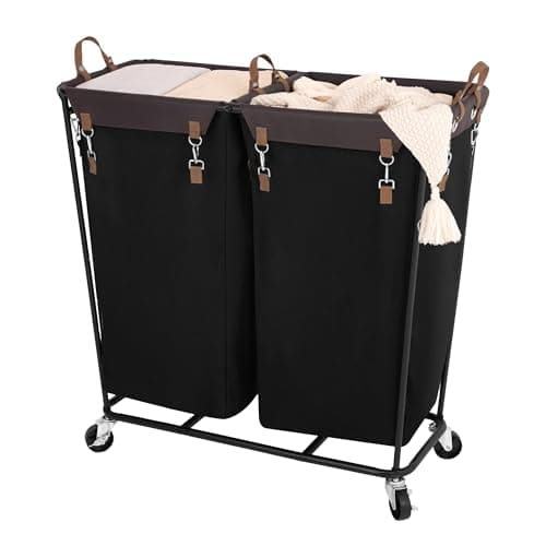 StorageWorks 390L Extra Large Laundry Hamper with Wheels, Laundry Basket with Wheels 2 Sections, Clothes Sorter Cart with Divider for Hotel, Home, Black, 1-Pack - Image 1