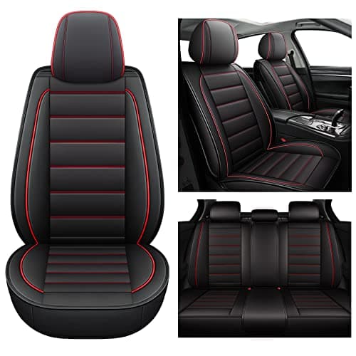 CAPITAUTO Seat Covers, Car Seat Covers Full Set, Black Car Seat Cover, Car Seat Covers Front Seats Back Seat Cover, Waterproof Faux Leather Seat Covers Fit for Most Cars Trucks SUV(Black&Red) - Thumbnail 2
