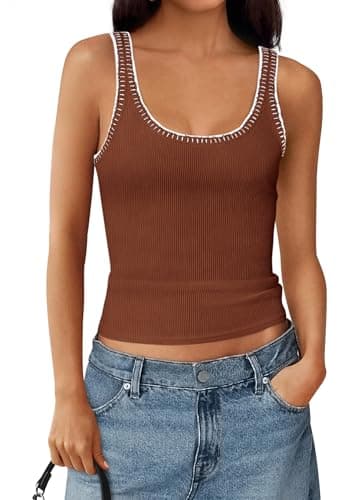 BTFBM Summer Tank Tops for Women 2026 Sleeveless Lightweight Ribbed Knit Shirts Casual Sweater Vest Cute Going Out Top(Brick Red, Large) - Thumbnail 5