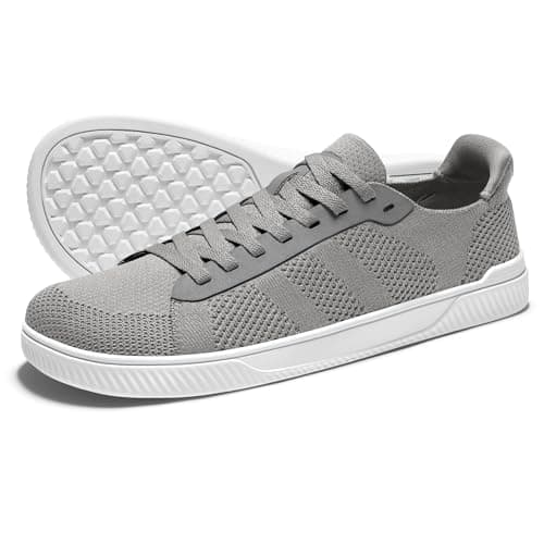 AIRHAS Mens Wide Toe Box Barefoot Shoes Zero Drop Fashion Sneakers for Men Walking Casual Minimalist Shoes(Dark Grey/White,9.5W)